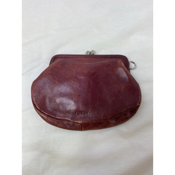 Fossil Leather Coin Purse Wallet Red Leather Vintage Kiss lock - Picture 2 of 12